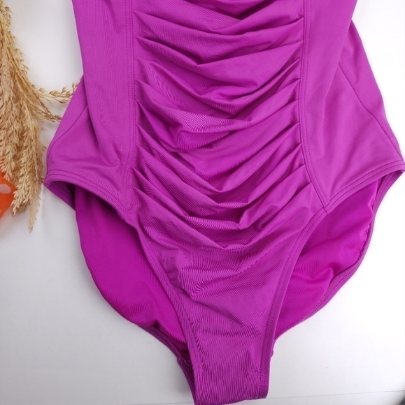 Calvin Klein Purple Pink Rouged Front One Piece Swimsuit Sz 8 - Picture 3 of 10